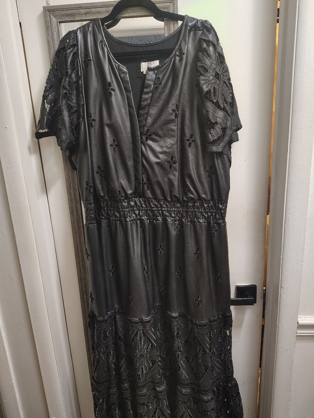 Anthropologie Black Lace-Trim Maxi Dress